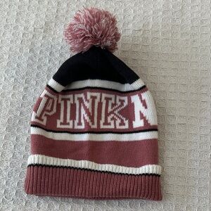 PINK Victoria's Secret Black and Mauve Knit Hat